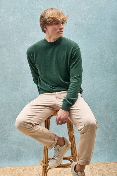 polo club Smaragdgroene trui met garment-dye ronde hals en geborduurd logo