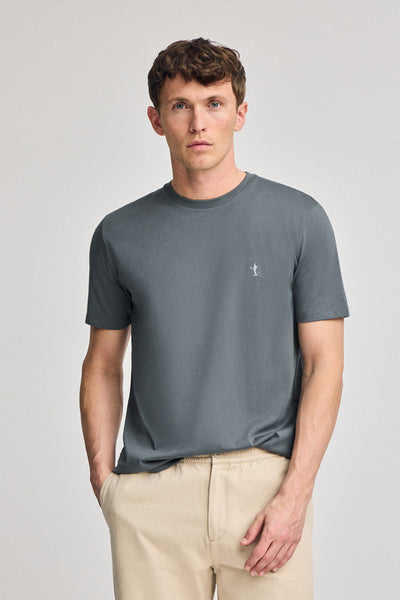 polo club Steengrijs basic T-shirt met ronde hals en geborduurd Rigby Best