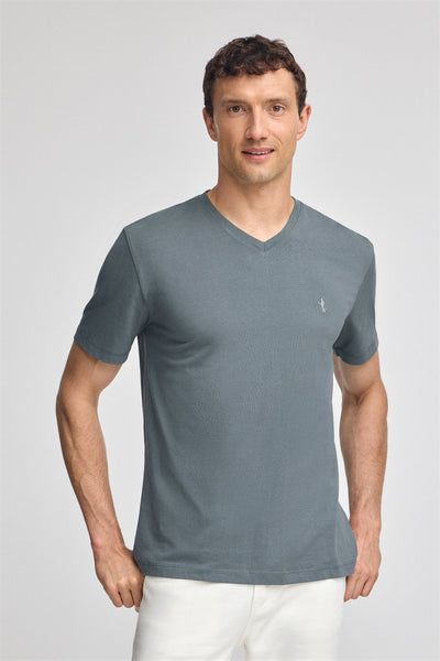 Polo Club Steengrijs T-shirt Met Korte Mouwen V-hals En Geborduurd Rigby Best