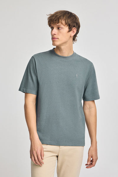 polo club Steengrijs T-shirt van katoen en linnen met geborduurd Rigby Go-logo