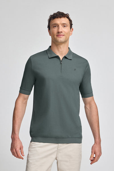 polo club Steengrijze polo Esko met ritssluiting en geborduurd monogram