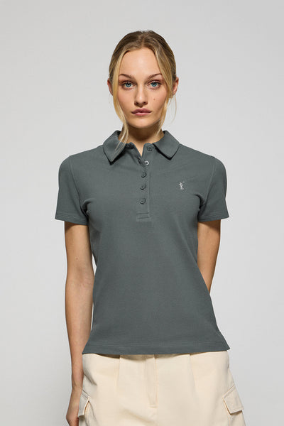 polo club Steengrijze polo Pereira met vijf knopen en geborduurd Rigby Go-logo