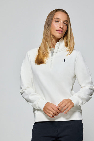 polo club Sweater met halve rits en Rigby Go-logo in gebroken wit