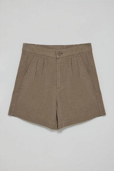 polo club Taupe katoen-linnen short Soller met Polo Club-detail