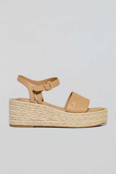 polo club Taupekleurige sandalen ‘Aurora’ met jute sleehak en metalen detail