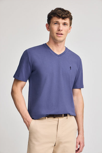 polo club Violetblauw T-shirt met korte mouwen V-hals en geborduurd Rigby Best