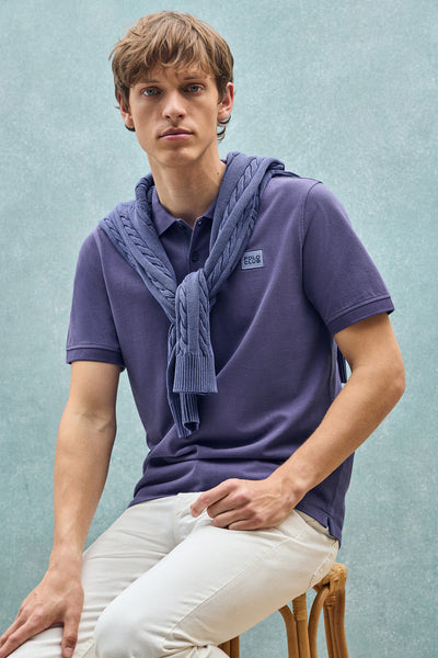 polo club Violetblauwe polo met korte mouwen twee knopen en detail op de borst