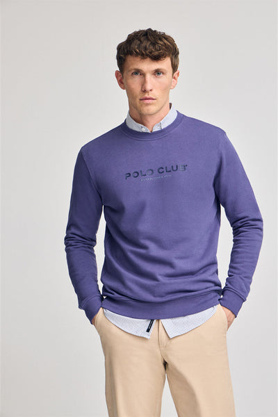 polo club Violetblauwe sweater met ronde hals en rubberen print regular fit