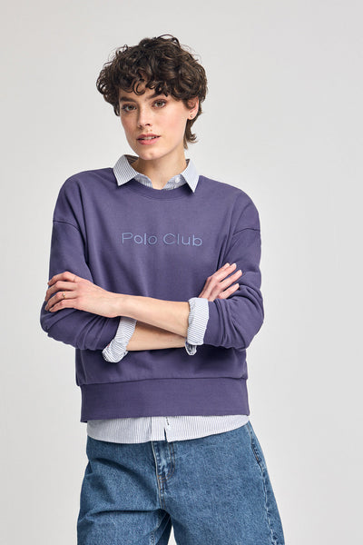 polo club Violetblauwe sweater met rubberen Polo Club-logo op de borst