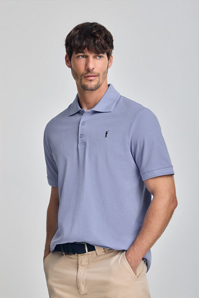 polo club Waterblauwe polo met korte mouwen drie knopen en geborduurd Rigby Go-logo