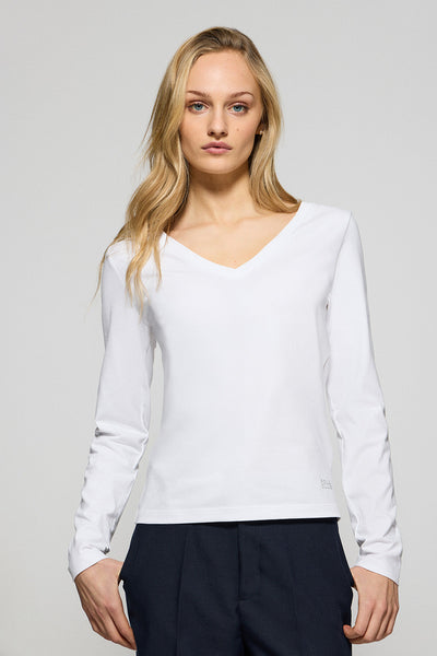 polo club Wit basic T-shirt met V-hals en rubberen logo