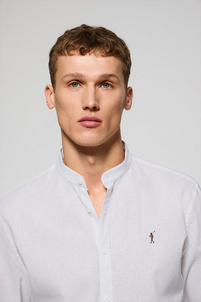 polo club Wit hemd met mao-kraag van linnen en katoen met geborduurd Rigby Go-logo