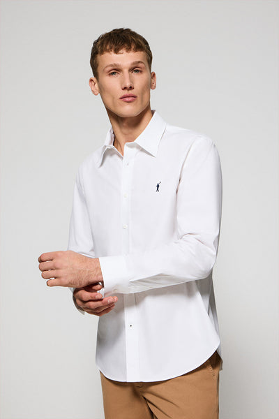 polo club Wit hemd van poplin-katoen in garment dye met geborduurd Rigby Go-logo