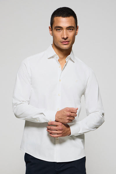 polo club Wit hemd van poplin-katoen met geborduurd monogram slim fit