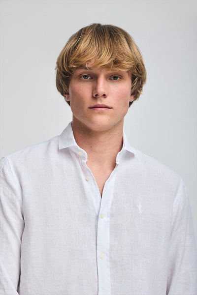 polo club Wit linnen hemd met garment dye en geborduurd Rigby Best