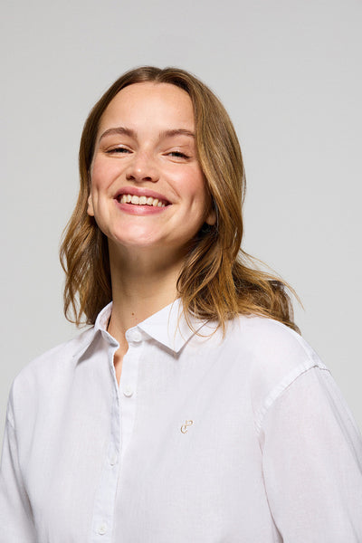 polo club Wit loose fit hemd van linnen en katoen met geborduurd monogram