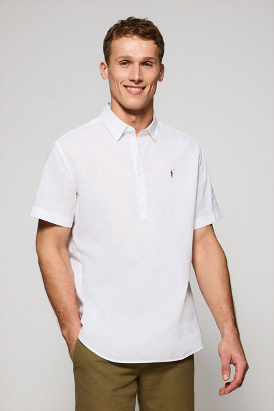 polo club Wit poloshirt van linnen en katoen met geborduurd Rigby Go-logo