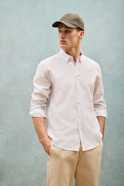 polo club Wit regular fit hemd van linnen en katoen met geborduurd logo