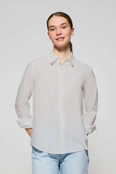 polo club Wit regular fit hemd van linnen en katoen met geborduurd Rigby Go-logo