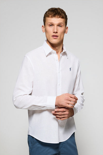 polo club Wit regular fit hemd van linnen en katoen met geborduurd Rigby Go-logo