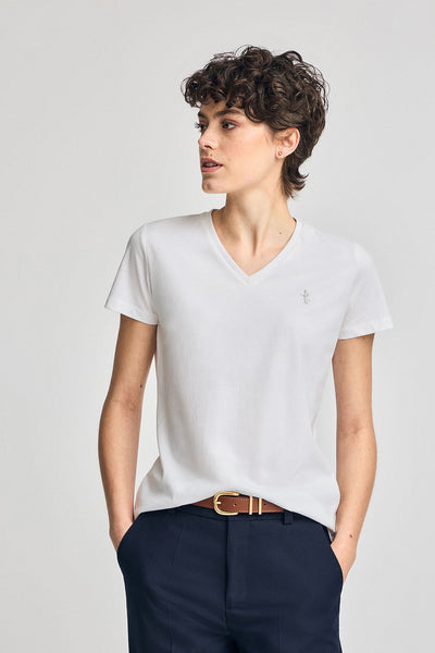 polo club Wit T-shirt met V-hals en geborduurd Rigby Best