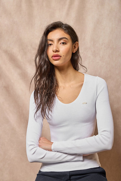 polo club Wit T-shirt ‘Penelope’ met parelmoeren Polo Club-knoop