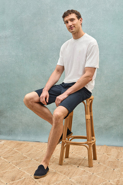 polo club Wit T-shirt van linnen en katoen met ronde hals en geborduurd monogram