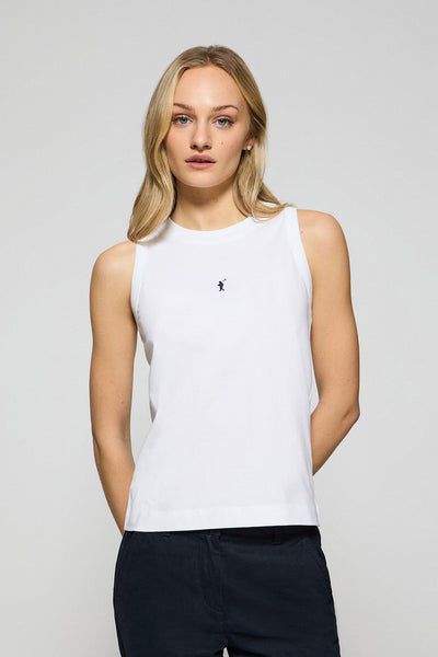 polo club Witte basic top met ronde hals en geborduurd Rigby Go-logo