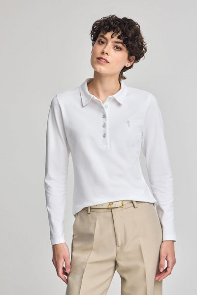 polo club Witte katoenen polo met lange mouwen en geborduurd Rigby Best