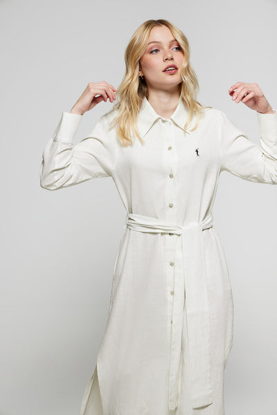 polo club Witte linnen jurk met geborduurd Rigby Go-detail