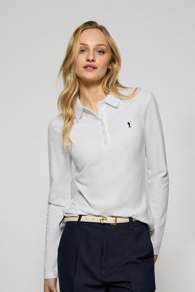 polo club Witte polo "Priyanka" met vijf knopen en geborduurd Rigby Go-logo