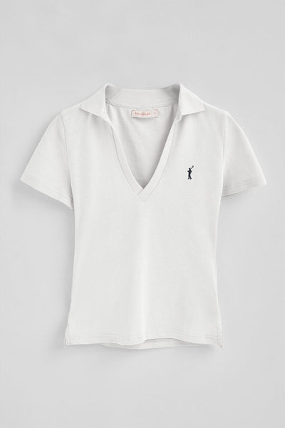 polo club Witte polo van katoen en linnen zonder knopen met geborduurd Rigby Go-logo