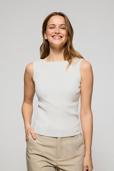 polo club Witte trui Lalita met boothals en parelmoeren knoop