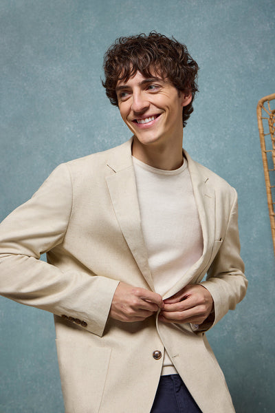 polo club Zandkleurige linnen blazer met knopen en Polo Club-details