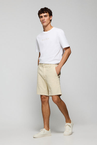 polo club Zandkleurige short 'Bali' van katoen-linnen met geborduurde Polo Club-details