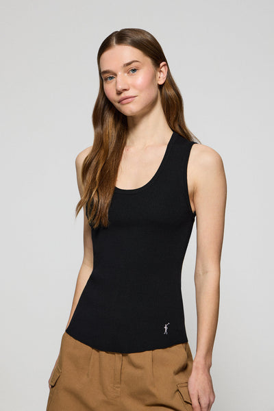 polo club Zwart geribde trui met spaghettibandjes en geborduurd Rigby Go logo