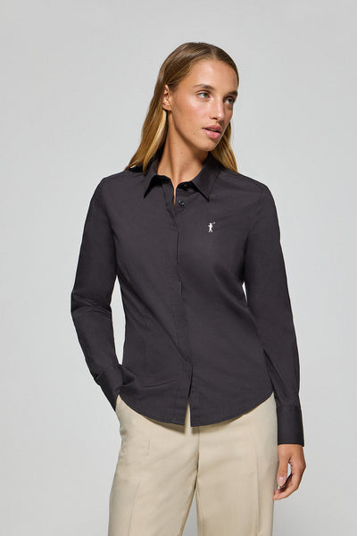 polo club Zwart hemd van poplin-katoen met geborduurd Rigby Go-logo slim fit