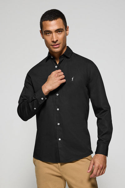 polo club Zwart hemd van poplin-katoen met geborduurd Rigby Go-logo slim fit