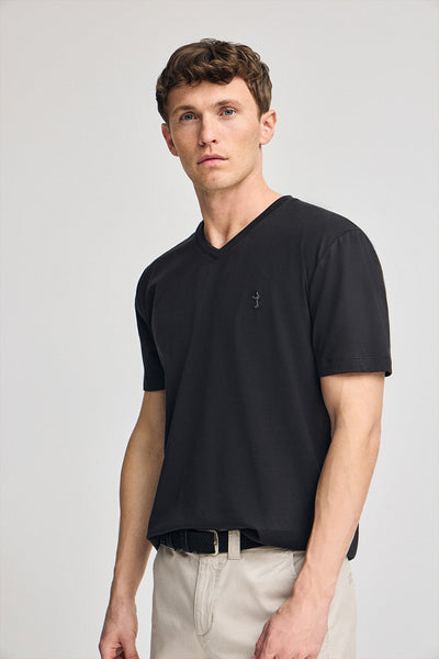 polo club Zwart T-shirt met korte mouwen V-hals en geborduurd Rigby Best