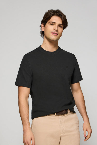 polo club Zwart T-shirt met microstructuur en geborduurd PC-monogram