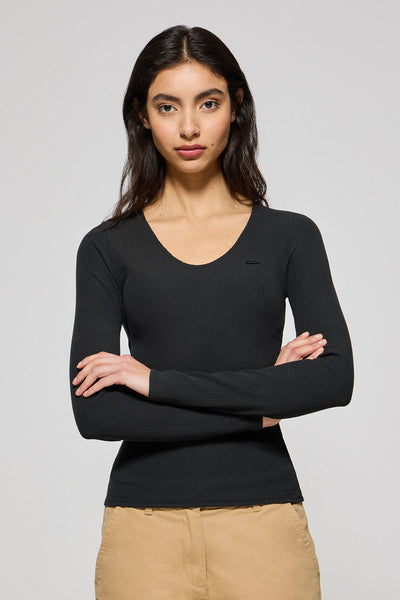 polo club Zwart T-shirt ‘Penelope’ met parelmoeren Polo Club-knoop