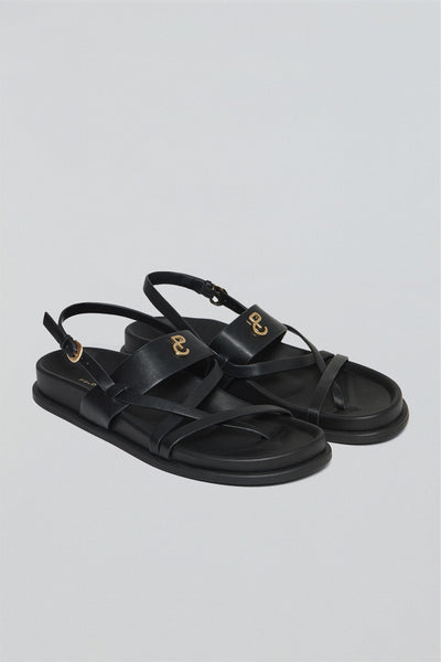 polo club Zwarte bio sandalen ‘Allegra’ met bandjes en metalen detail