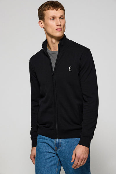 polo club Zwarte gebreide cardigan met rits en geborduurd Rigby Go-logo