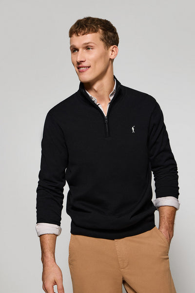 polo club Zwarte gebreide trui met ritssluiting en geborduurd Rigby Go-logo