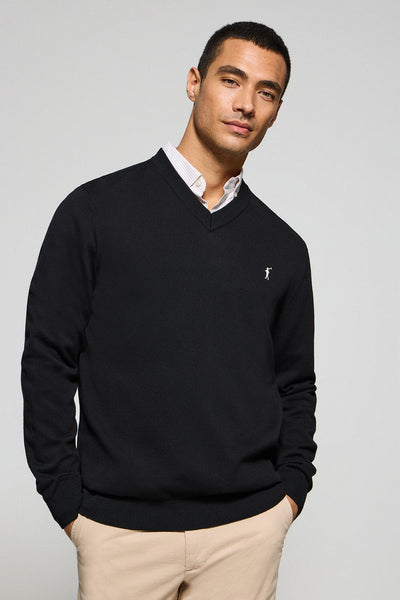 polo club Zwarte gebreide trui met V-hals en geborduurd Rigby Go-logo