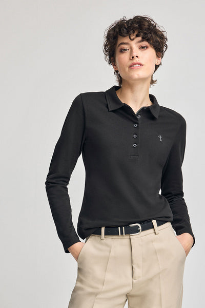 polo club Zwarte katoenen polo met lange mouwen en geborduurd Rigby Best