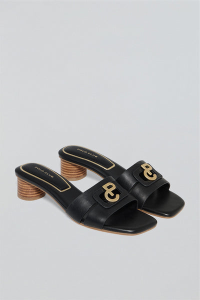 polo club Zwarte muiltjes ‘Giorgia’ met hak en metalen detail