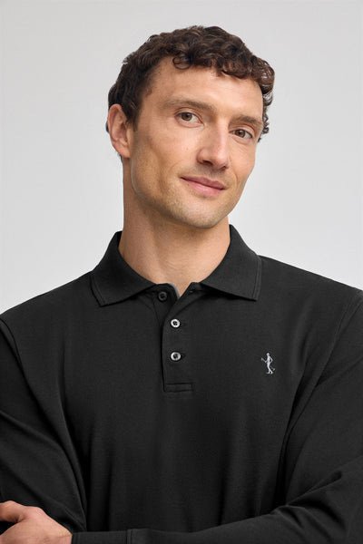 polo club Zwarte polo in piqué-katoen met lange mouwen en geborduurd Rigby Best