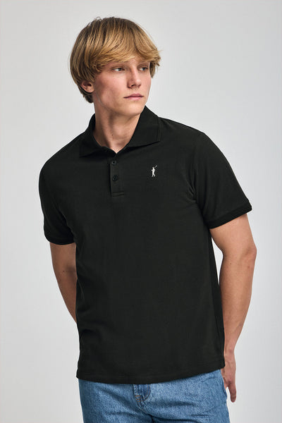polo club Zwarte polo met korte mouwen drie knopen en geborduurd Rigby Go-logo