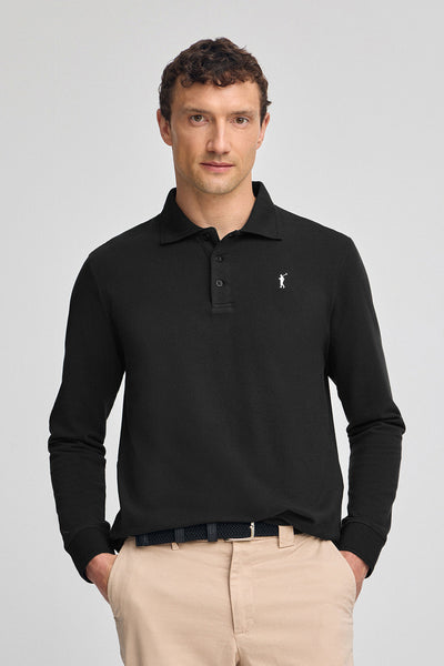polo club Zwarte polo met lange mouwen drie knopen en geborduurd Rigby Go-logo
